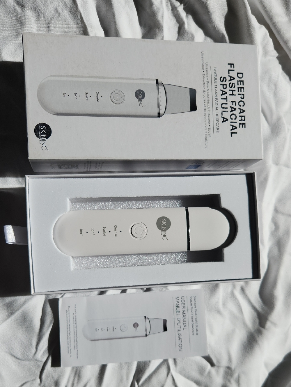 Skin Inc White Deep-Care Flash Facial Spatula - Ultrasonic Skin Scrubber
